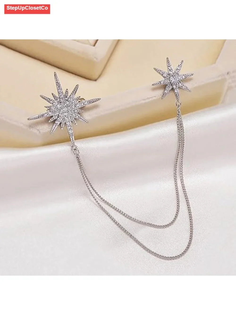 Crystal Star Snowflake Tassel Brooch Pin Women Men Gift